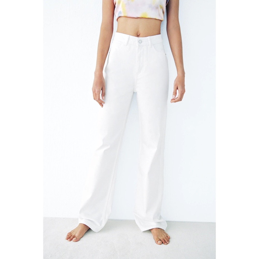 ZARA Straight Leg Full Length High Rise White Jean